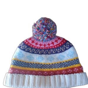 GAP one size Norwegian pattern multi colored beanie pom